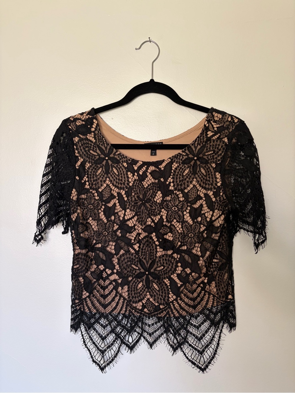 Express Black Lace Top with Nude Lining